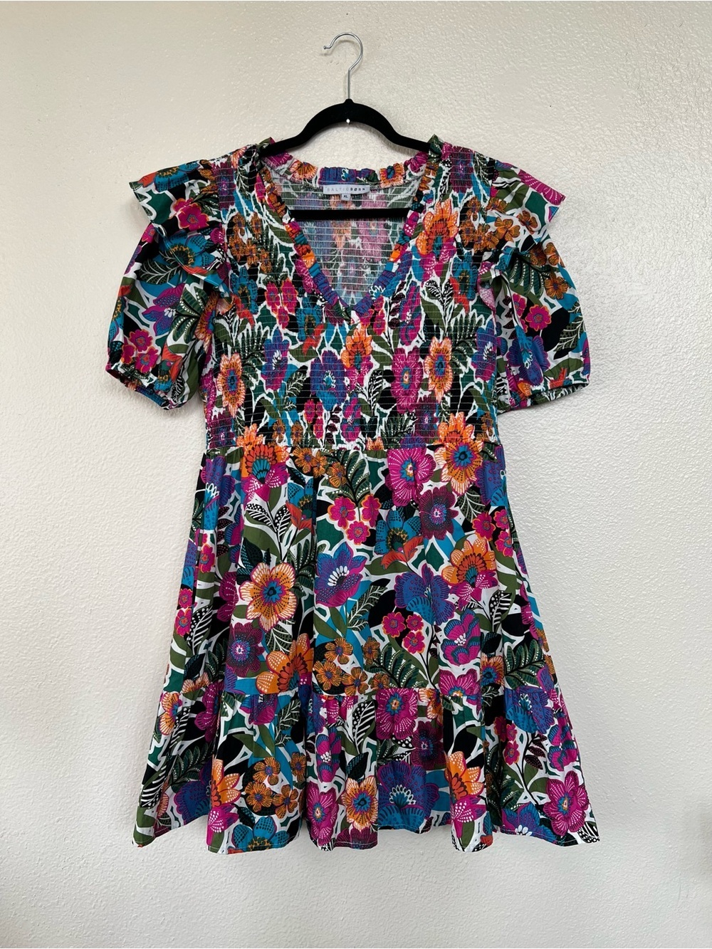 Baltic Born Adorable Floral Smocked Colorful Mini Dress size XL